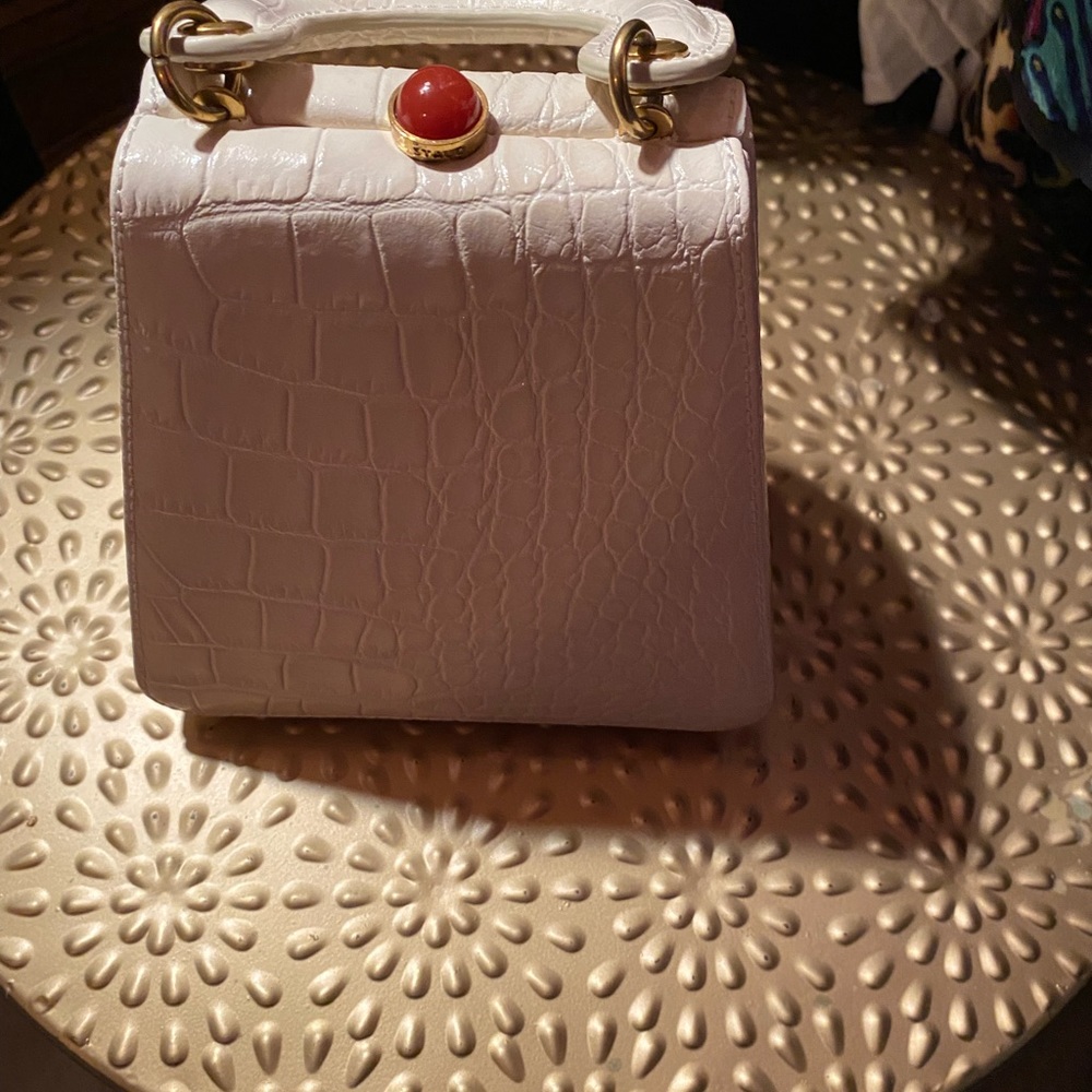 Staud Kenny Vintage Cream Croc Bag